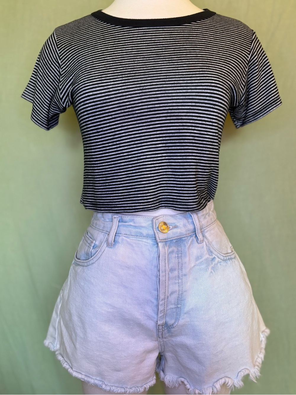 Brandy Melville Black & Gray Striped Crop Top